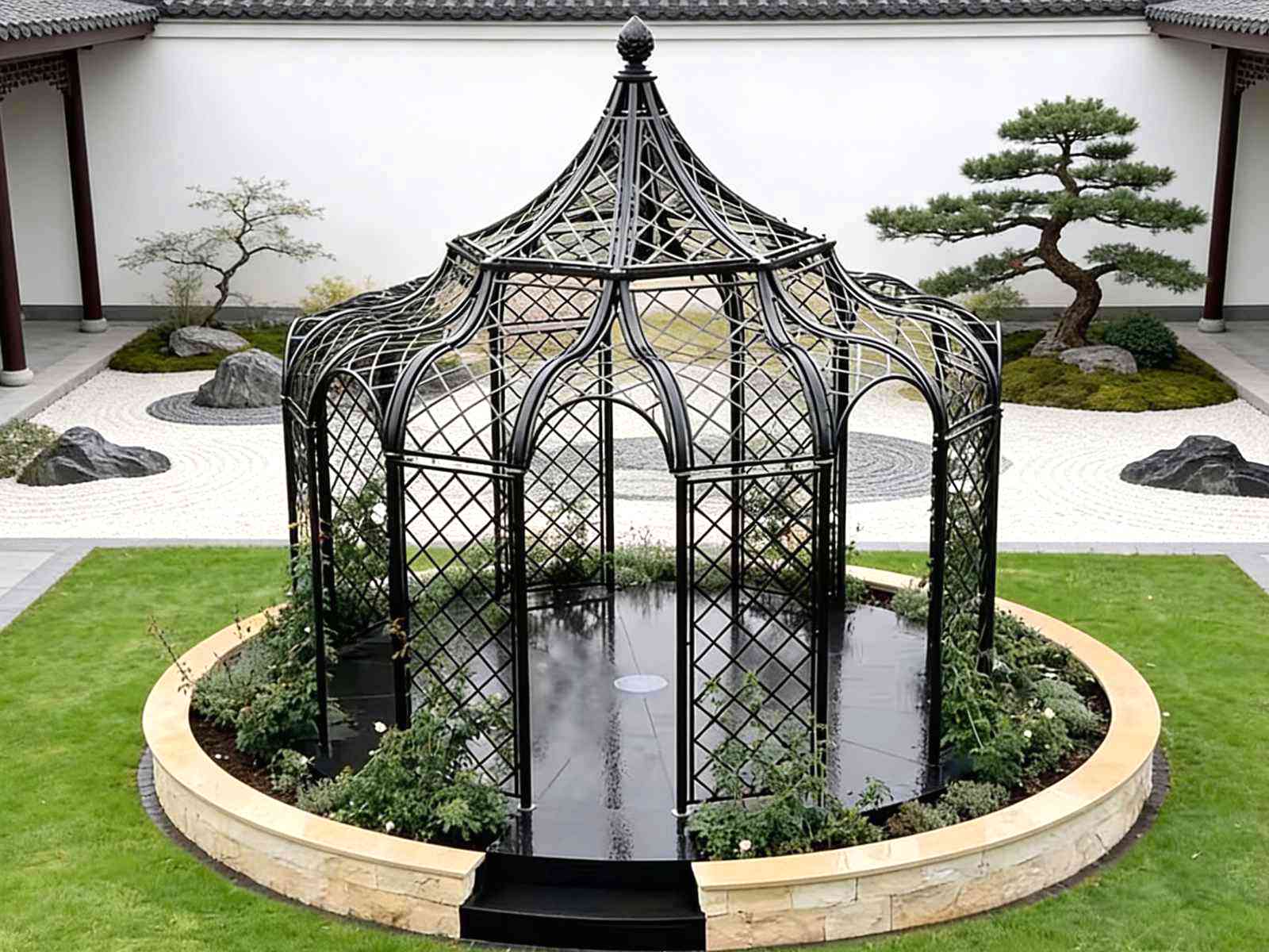 Gartenlaube Metall, Viktorianischer Metallpavillon, Rankgitter Pavillon